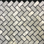 Herringbone shaped mother of pearl mosaic tiles
