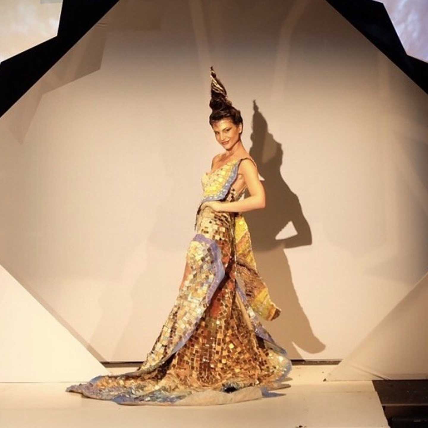 Siminetti winning Cosmo Couture dress design Siminetti Golden Peal Drop Decorative Panel